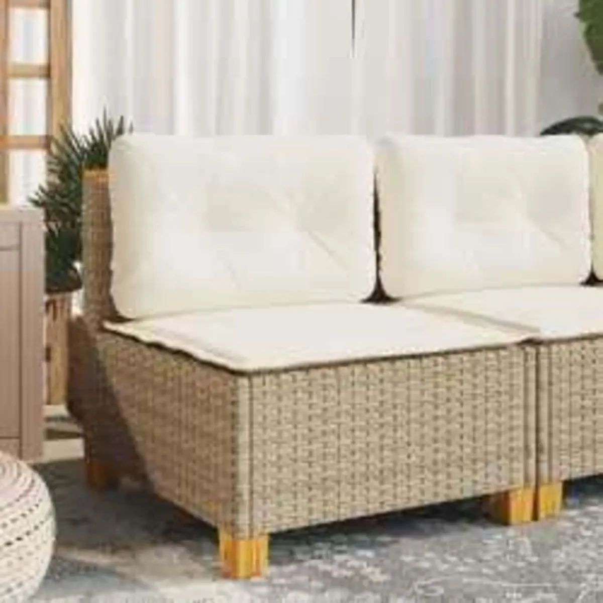 Beige Armless Outdoor Lounge Sofa with Cushions