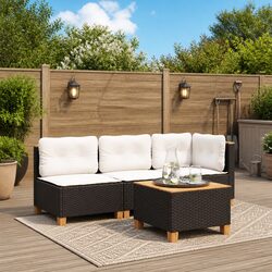 Black Poly Rattan Garden Table 55x55x36cm Acacia Top