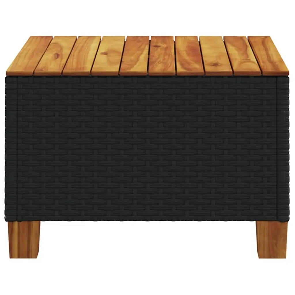 Garden Table Poly Rattan Acacia Wood Top 55x55x36cm Black