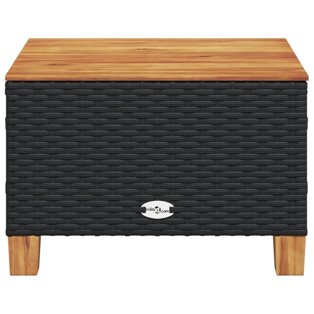 Garden Table Poly Rattan Acacia Wood Top 55x55x36cm Black