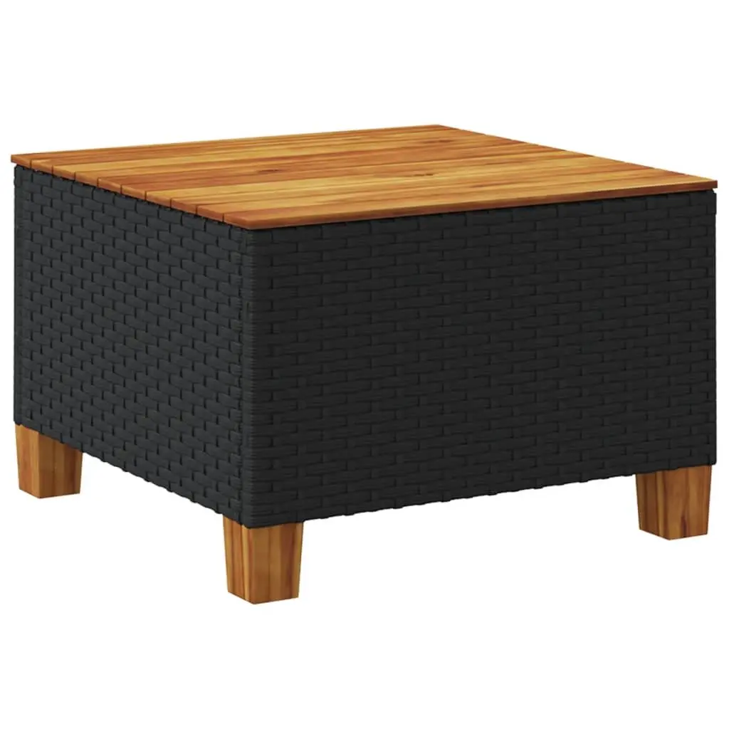Garden Table Poly Rattan Acacia Wood Top 55x55x36cm Black