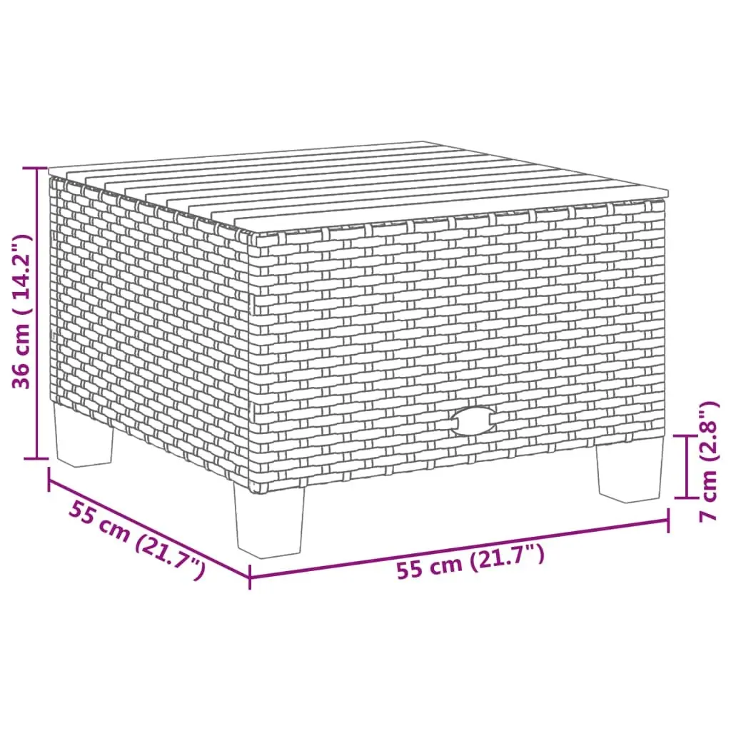 Garden Table Poly Rattan Acacia Wood Top 55x55x36cm Black