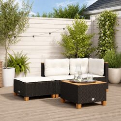 Garden Stool with Cushion Black Outdoor Footrest Patio Lounge Seat Rattan