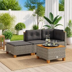 Durable Grey Poly Rattan Garden Stool with Cushion