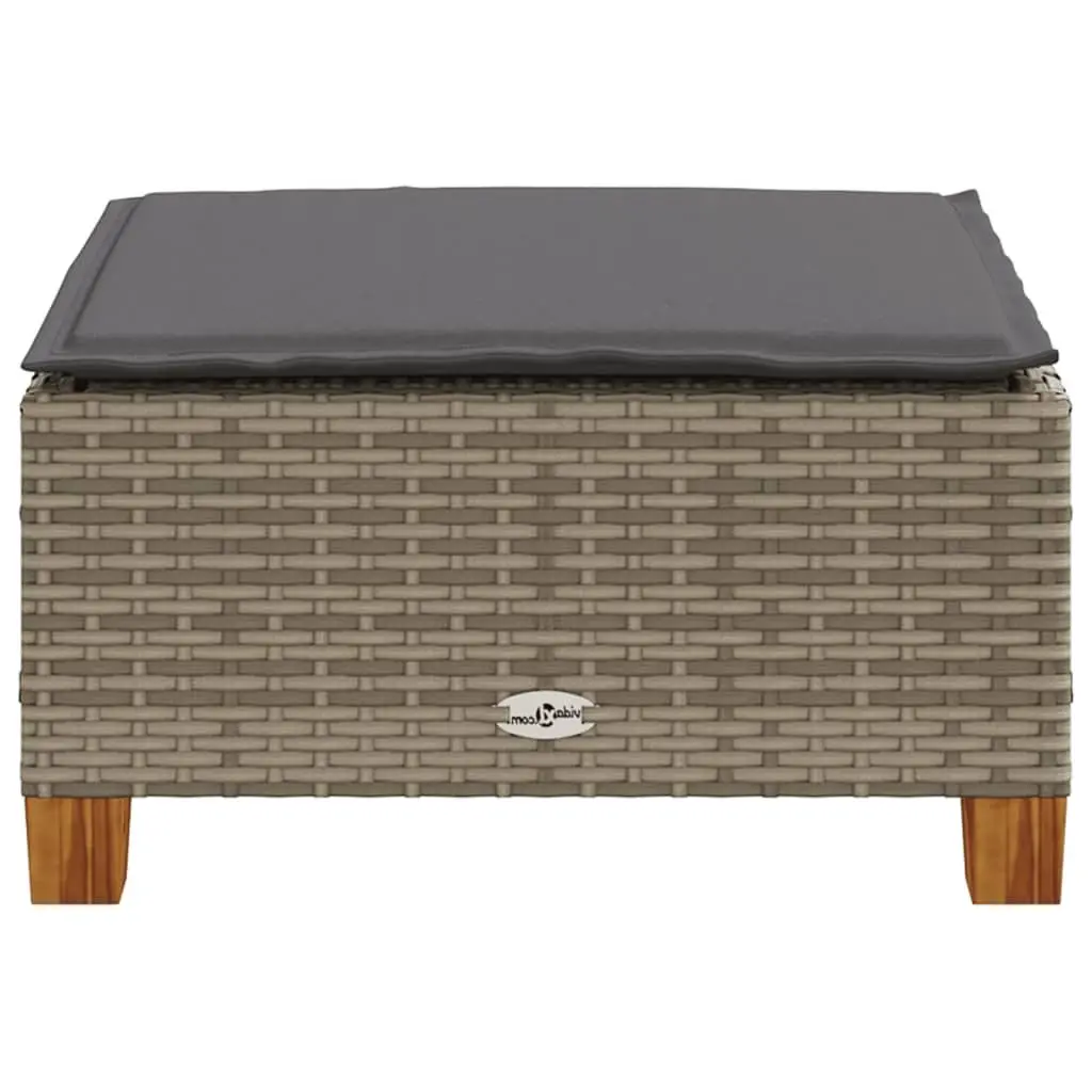 Grey Poly Rattan Garden Stool with Cushion