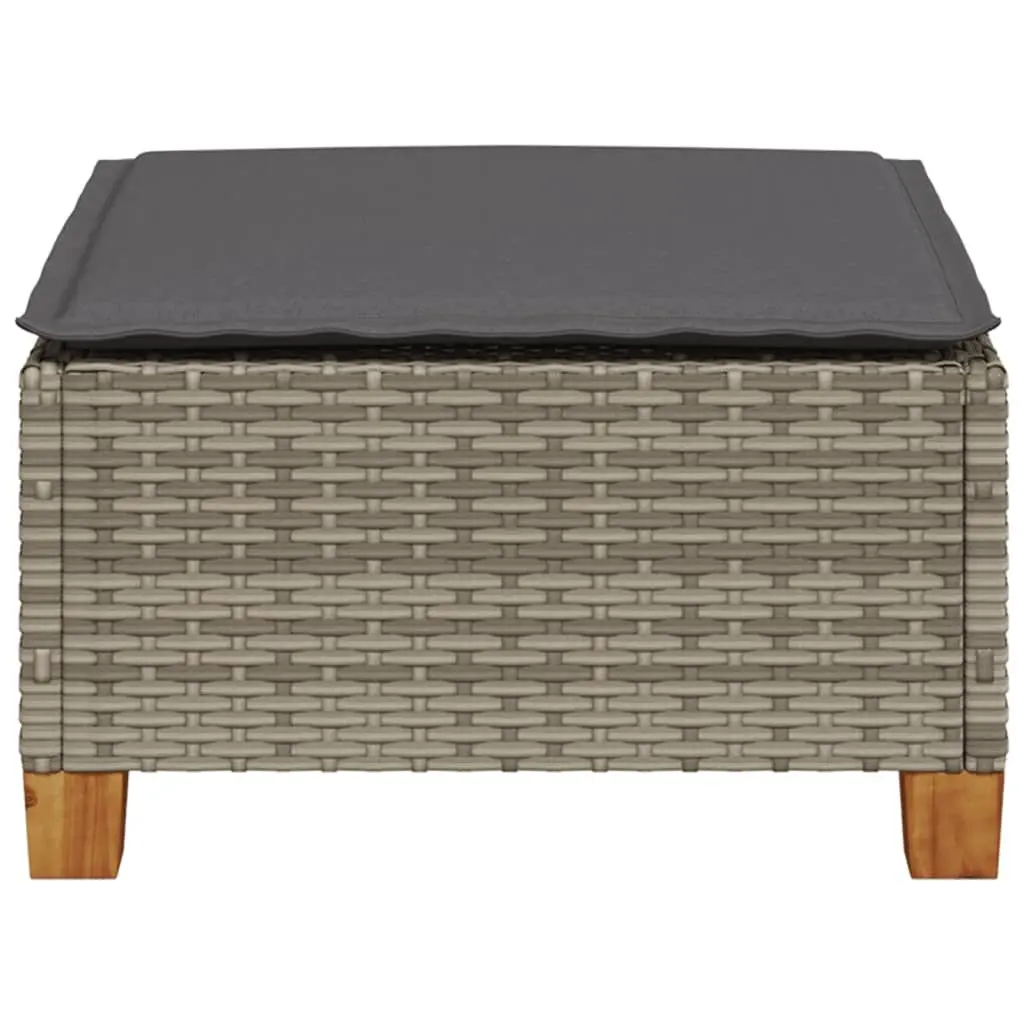 Grey Poly Rattan Garden Stool with Cushion