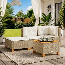 Outdoor Foot Rest Lounge Seat with Cushion in Beige