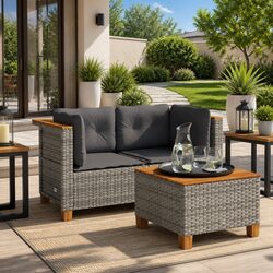 Outdoor Corner Sofas with Cushions 2 pcs Grey Poly Rattan Garden Seating Set