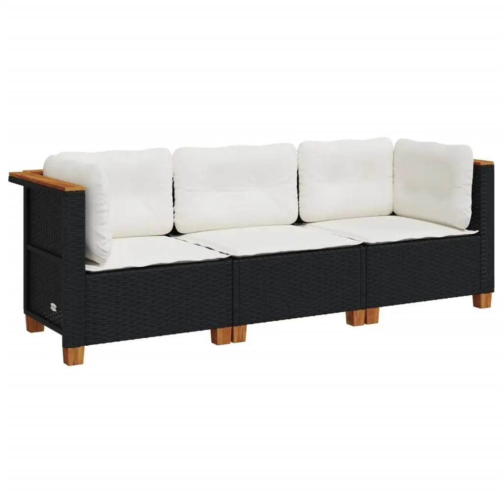 3-Seater Garden Sofa with Cushions in Black