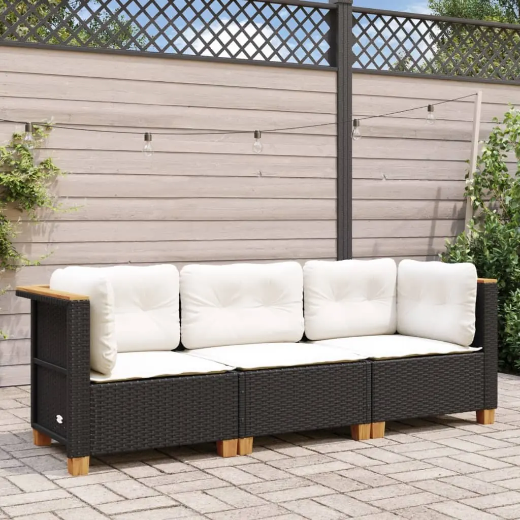 3-Seater Garden Sofa with Cushions in Black