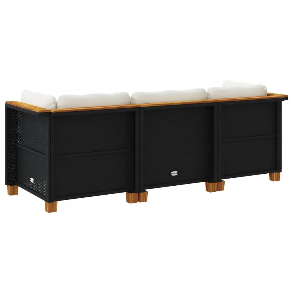 3-Seater Garden Sofa with Cushions in Black