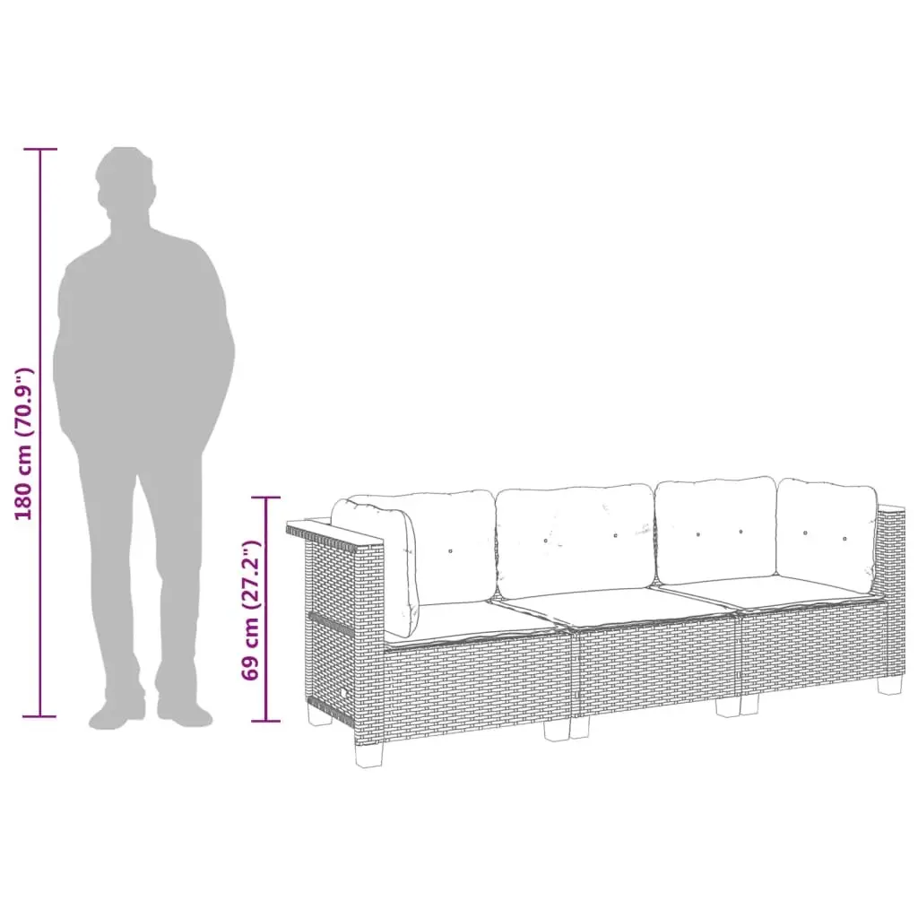 3-Seater Garden Sofa with Cushions in Black