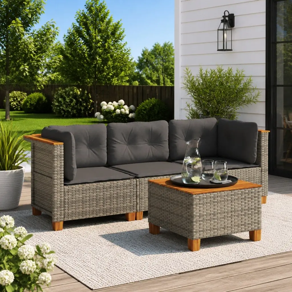 3-Seater Garden Sofa PE Rattan Grey Outdoor Lounge Furniture