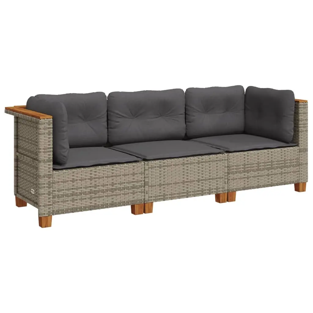 3-Seater Garden Sofa PE Rattan Grey Outdoor Lounge Furniture