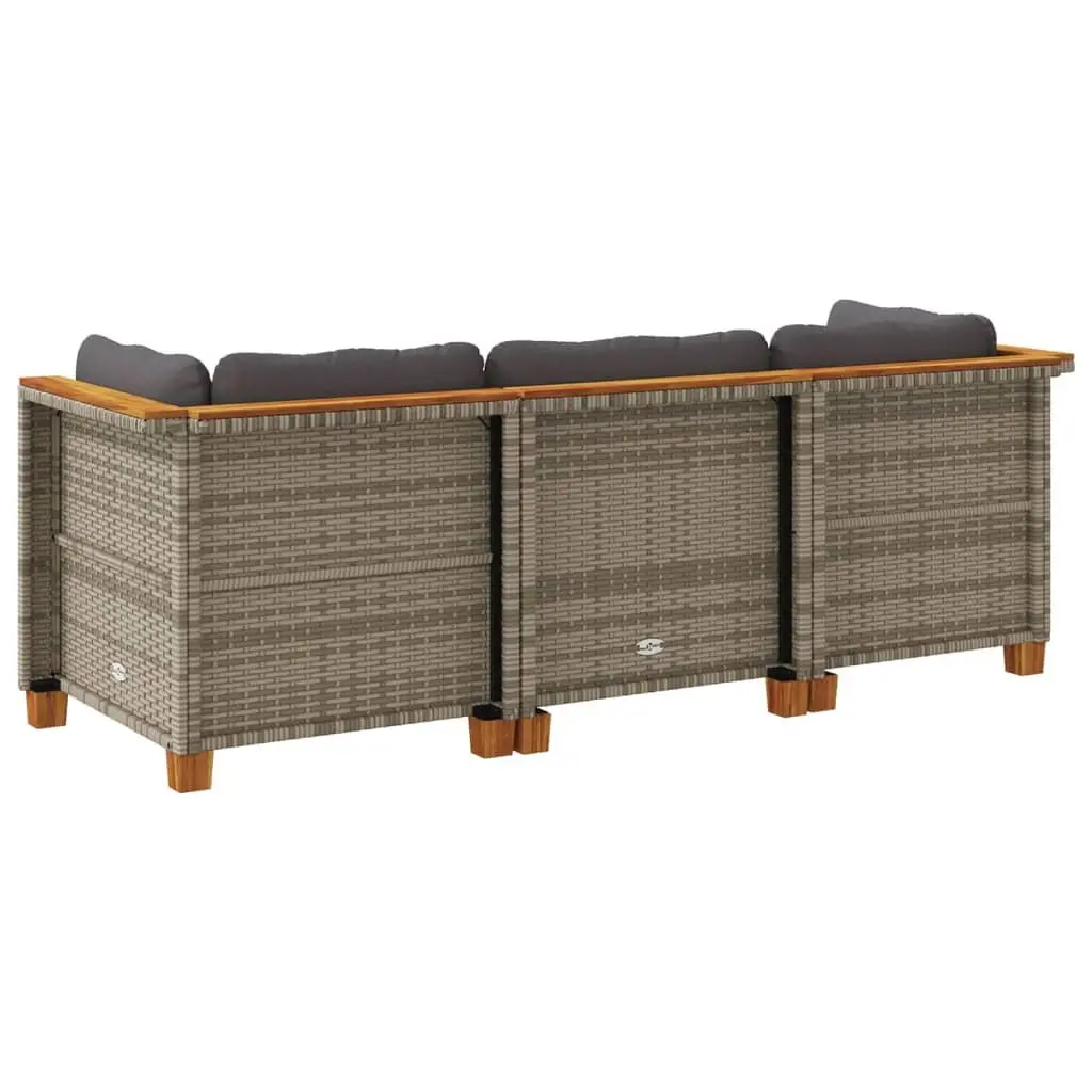 3-Seater Garden Sofa PE Rattan Grey Outdoor Lounge Furniture