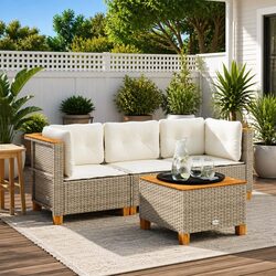 3-Seater Outdoor Garden Sofa with Cushions in Beige