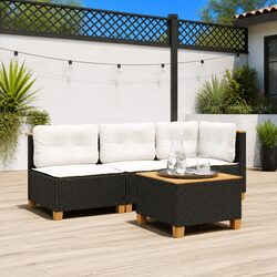 Durable 3-Seater Garden Sofa with Cushions in Black