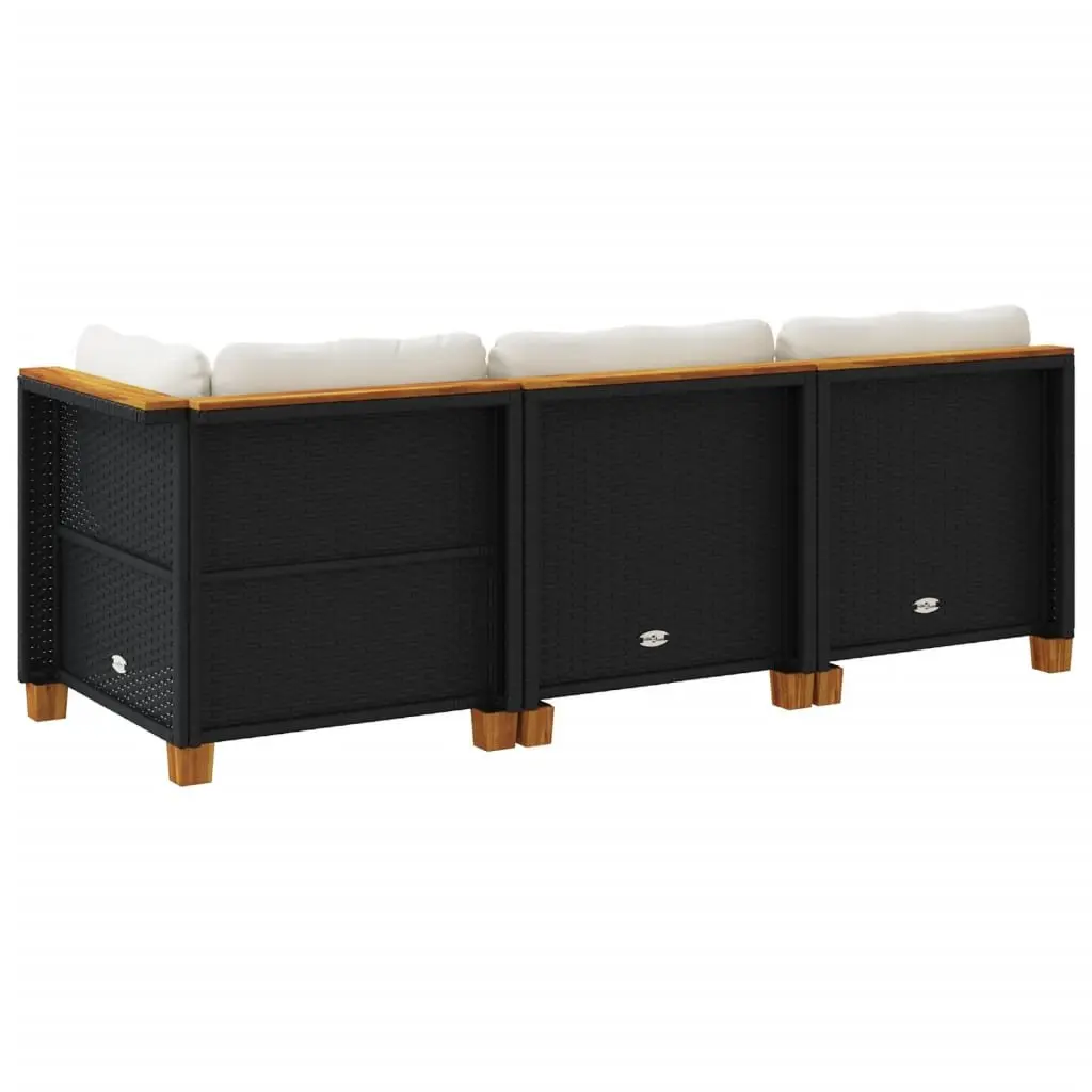 3-Seater Garden Sofa PE Rattan Black with Cushions