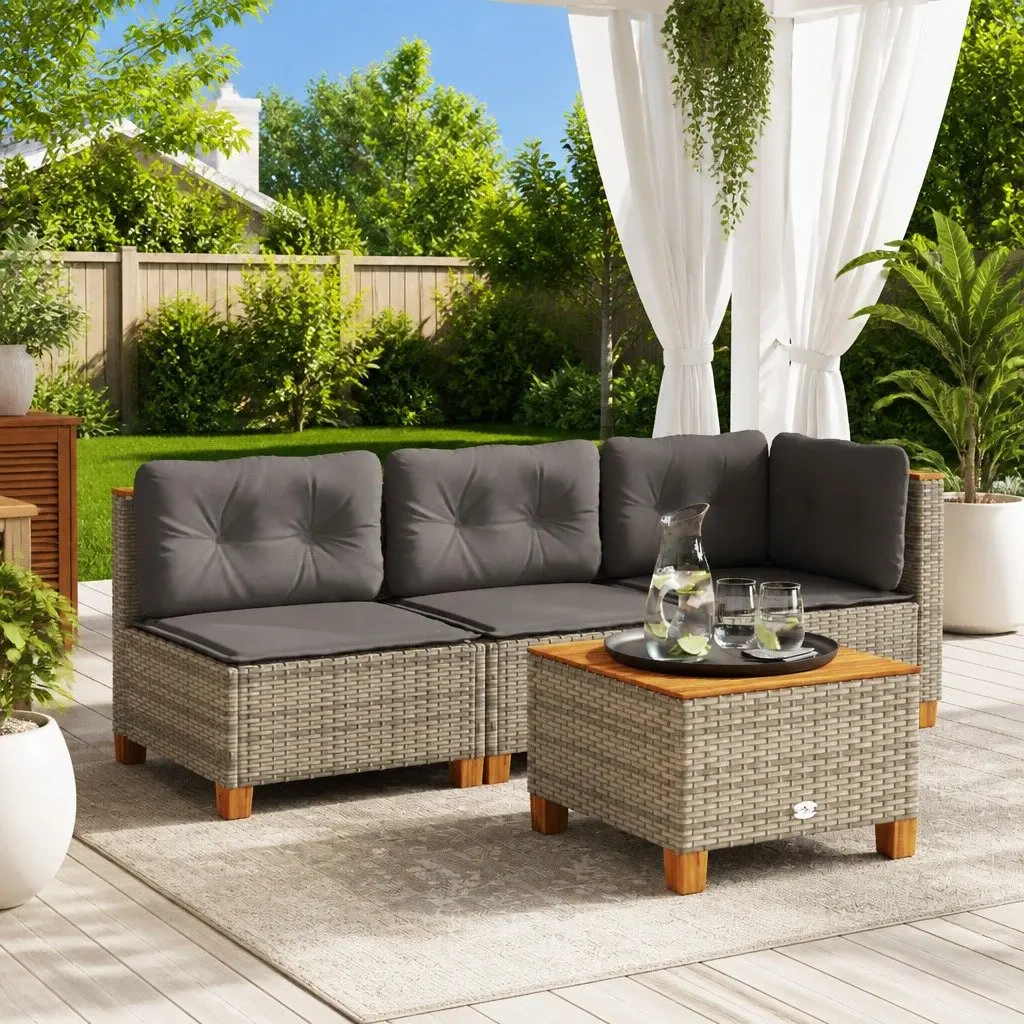 3-Seater Garden Sofa Poly Rattan Grey Outdoor Lounge Furniture