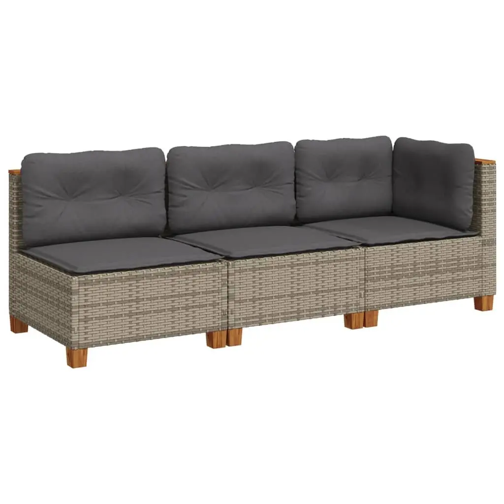 3-Seater Garden Sofa Poly Rattan Grey Outdoor Lounge Furniture