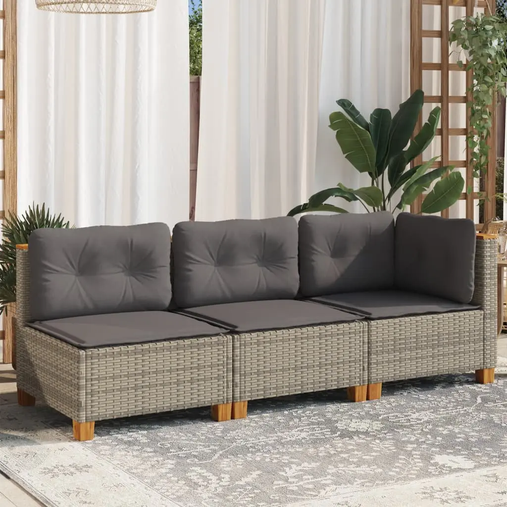 3-Seater Garden Sofa Poly Rattan Grey Outdoor Lounge Furniture