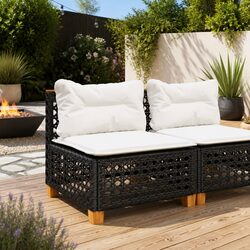 Black Modular Armless Sofa with Cushions for Garden