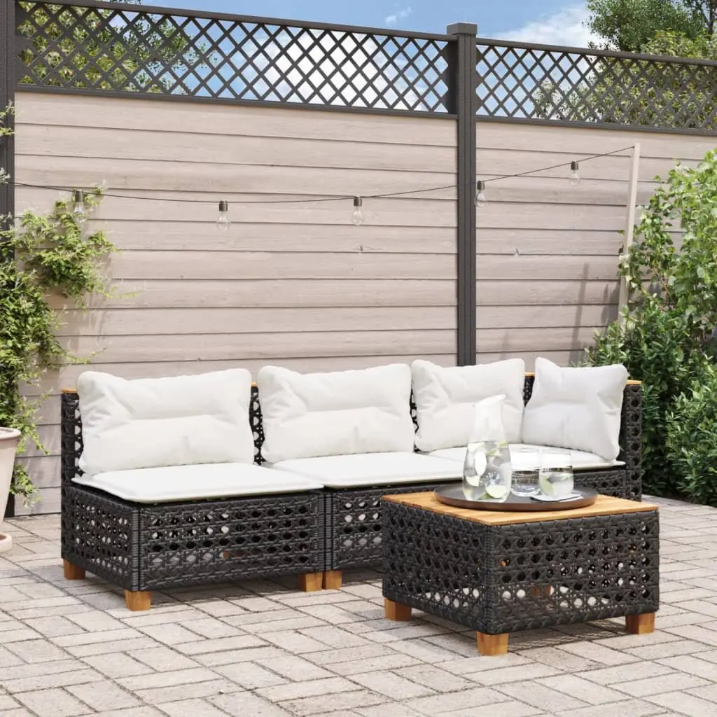 Black Modular Armless Sofa with Cushions for Garden