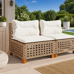 Beige Poly Rattan Armless Outdoor Garden Sofa Lounge