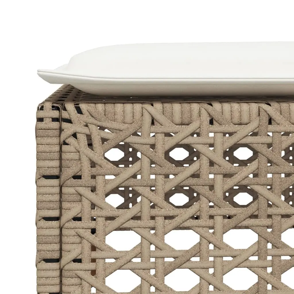 Garden Stool with Beige Cushion and Rattan Frame