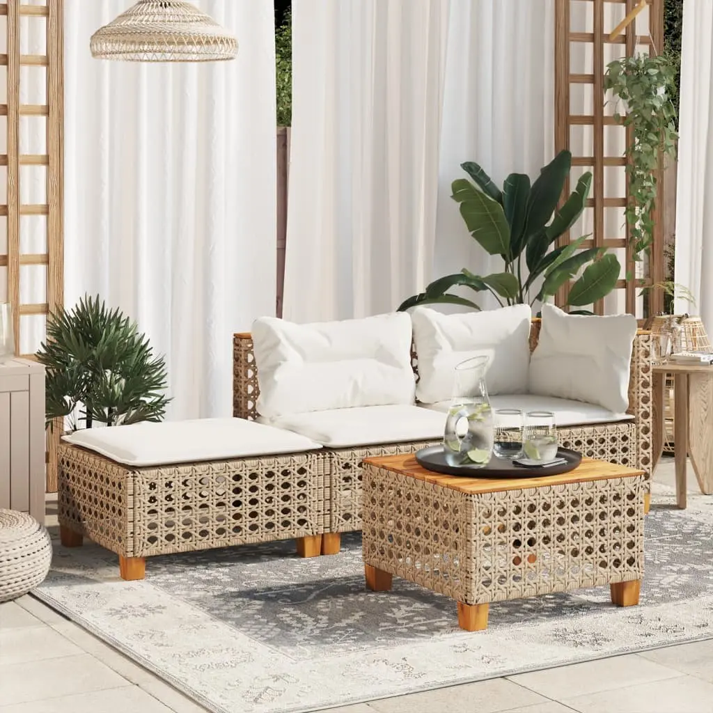 Garden Stool with Beige Cushion and Rattan Frame