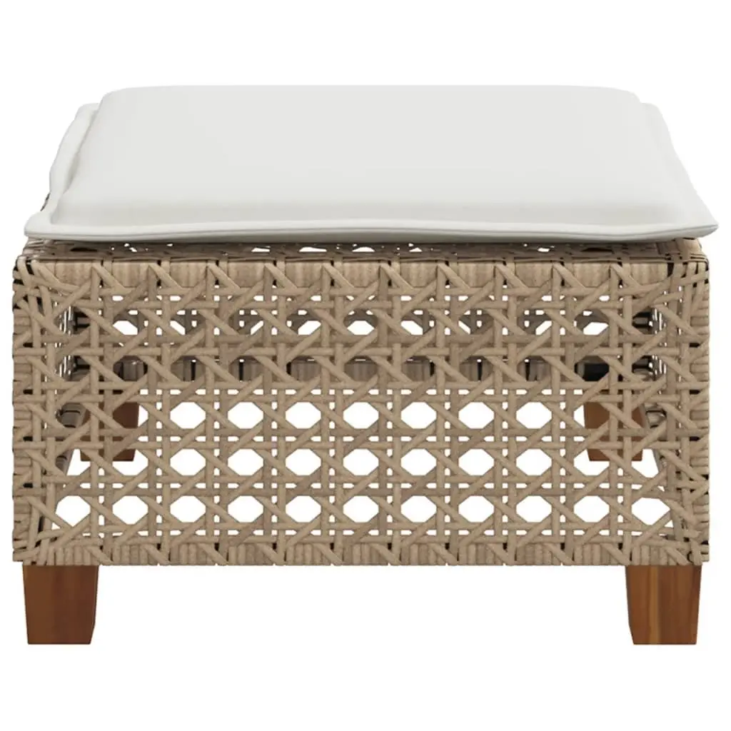 Garden Stool with Beige Cushion and Rattan Frame