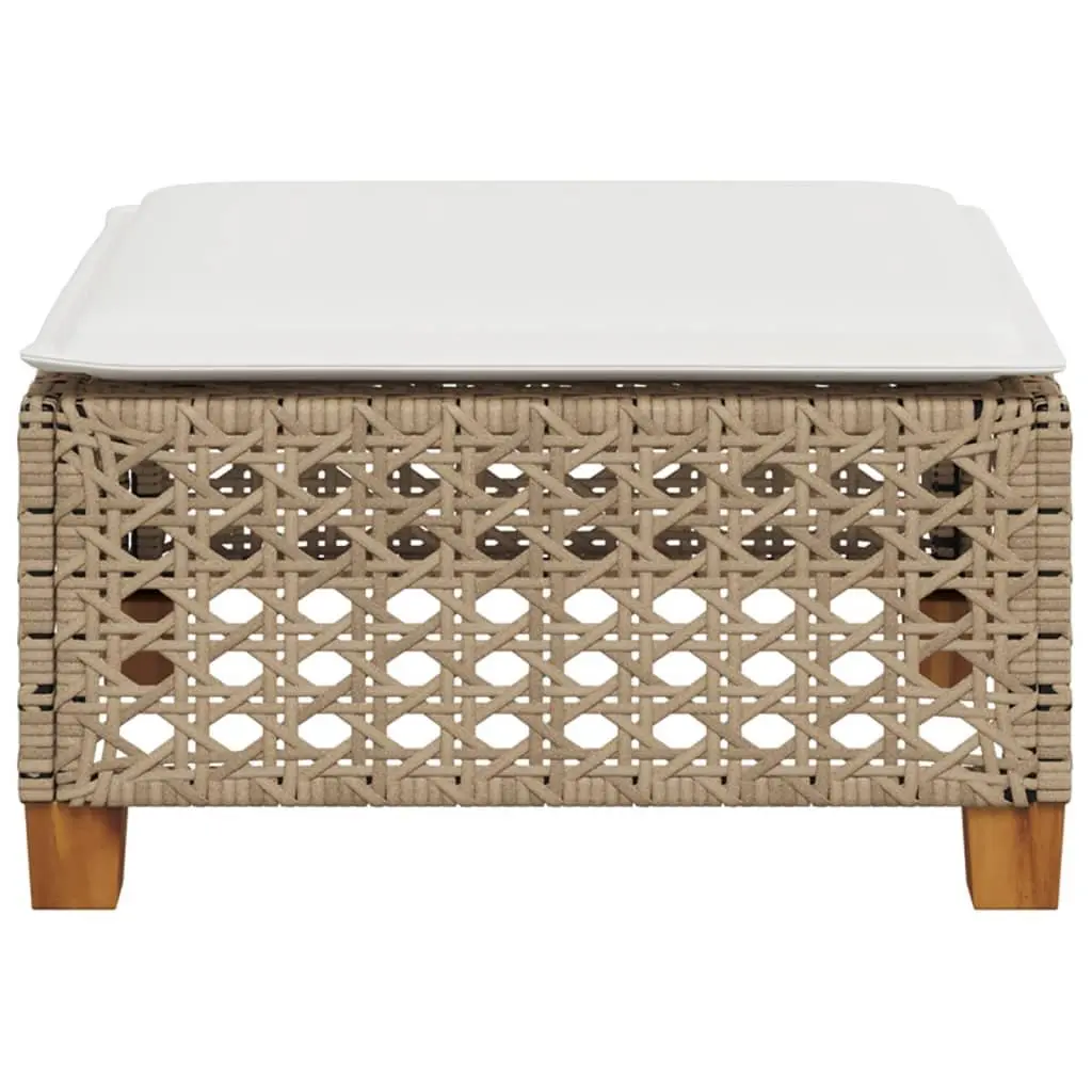 Garden Stool with Beige Cushion and Rattan Frame