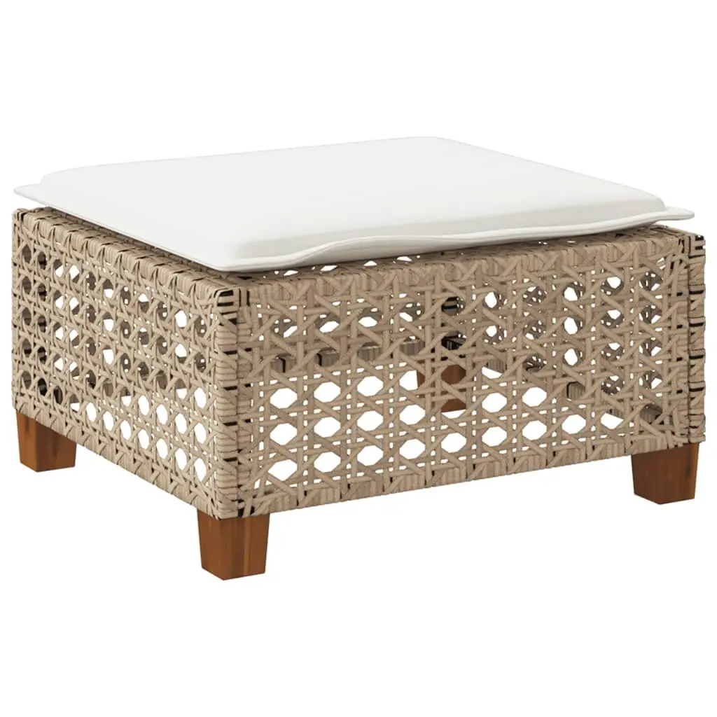 Garden Stool with Beige Cushion and Rattan Frame
