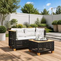 Premium Outdoor Corner Sofa Set 2 pcs with Cushions Black