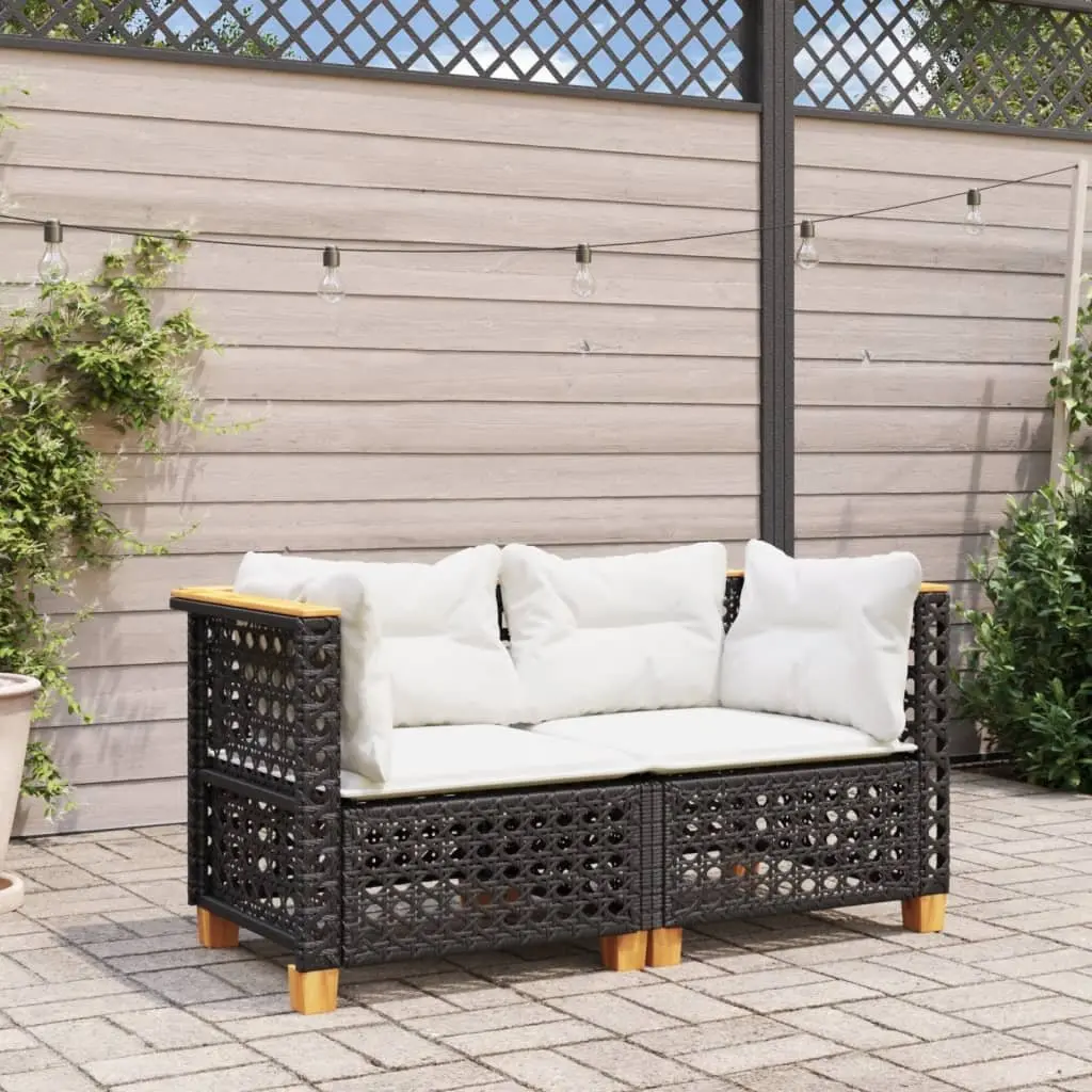 Outdoor Corner Sofa Set 2 pcs with Cushions Black