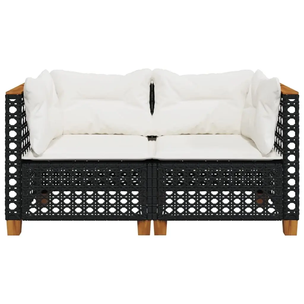 Outdoor Corner Sofa Set 2 pcs with Cushions Black