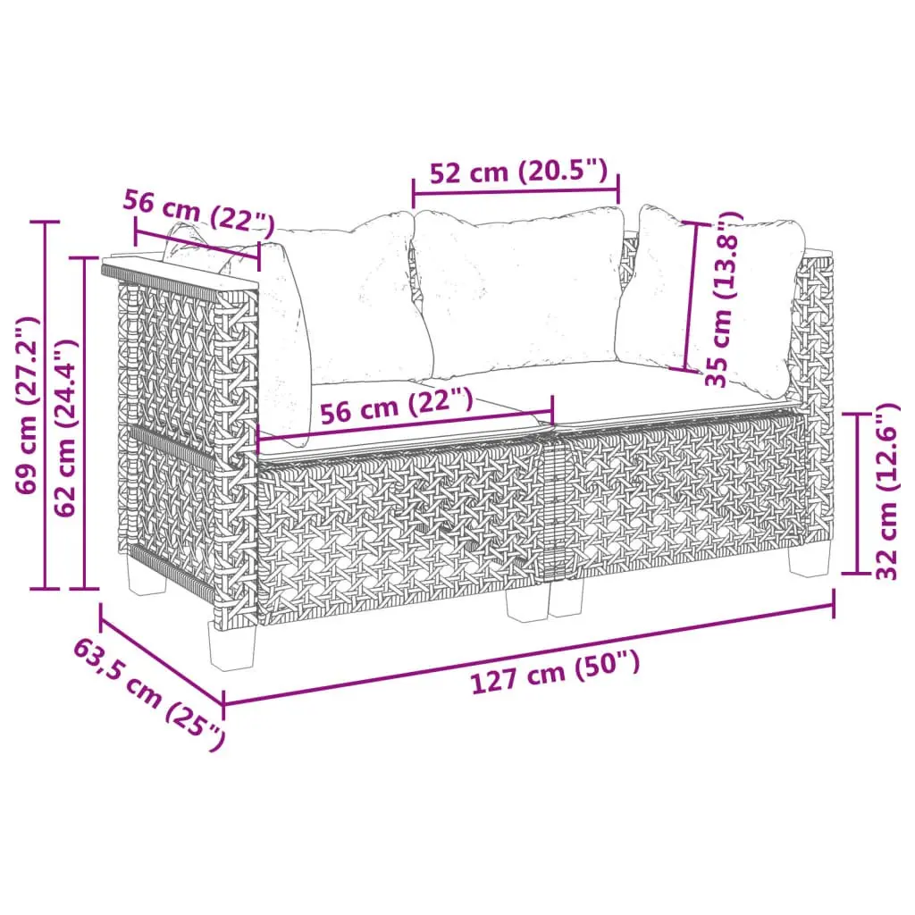 Outdoor Corner Sofa Set 2 pcs with Cushions Black