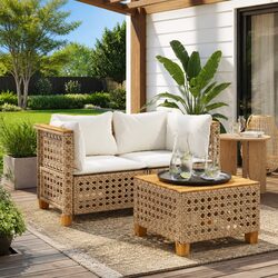 Sturdy Outdoor Corner Sofa Set 2pcs with Beige Cushions