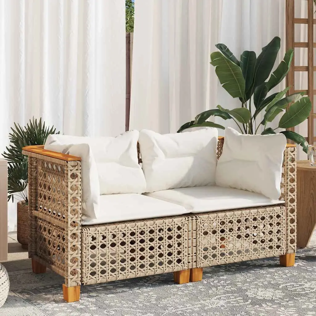 Outdoor Corner Sofa Set 2pcs with Beige Cushions