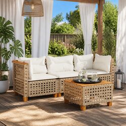 Beige 3-Seater Garden Sofa with Cushions – Durable Poly Rattan