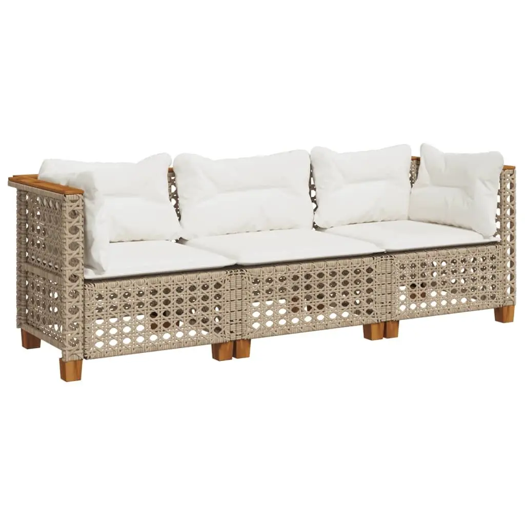 3-Seater Sofa PE Rattan Beige Outdoor Lounge Seating with Cushions