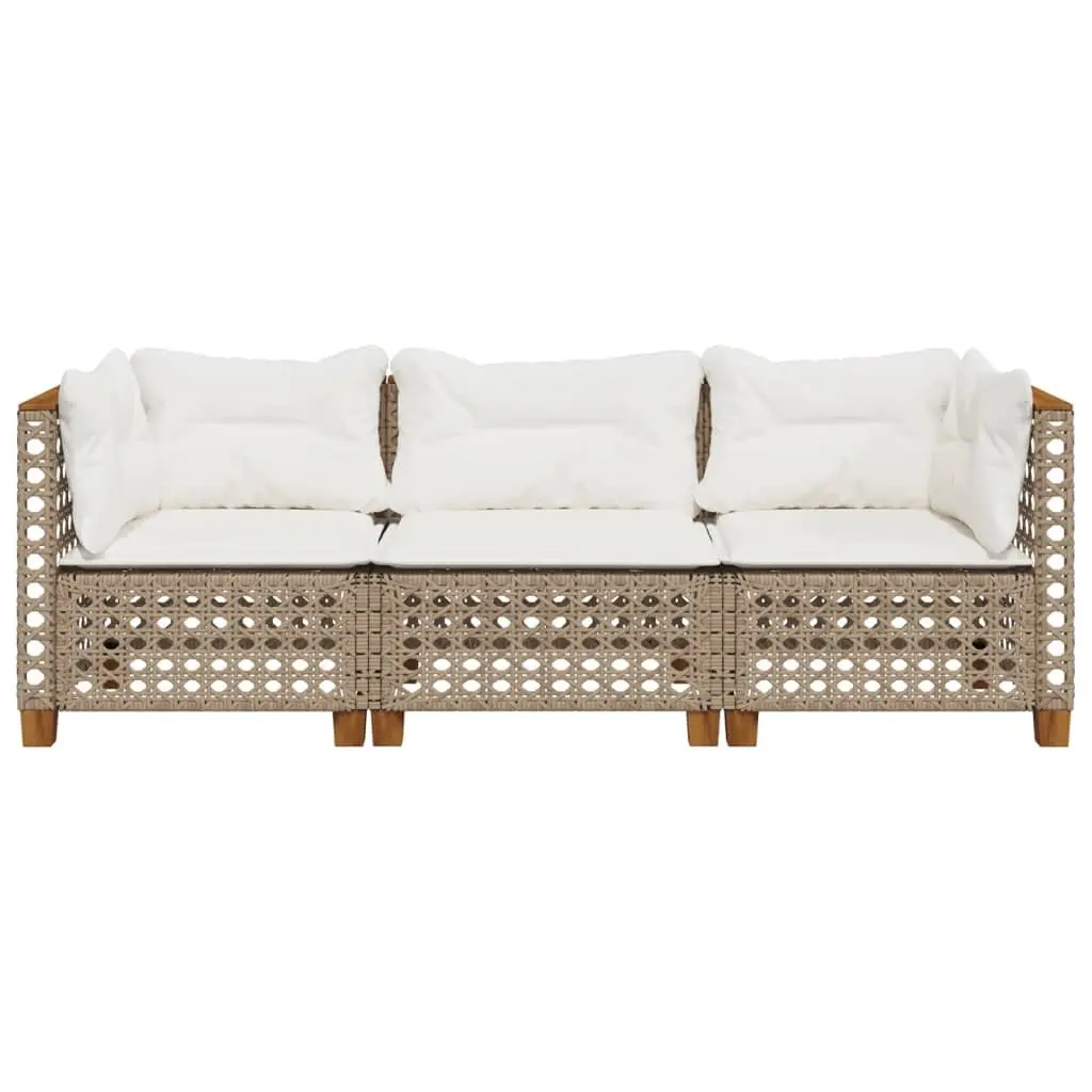 3-Seater Sofa PE Rattan Beige Outdoor Lounge Seating with Cushions