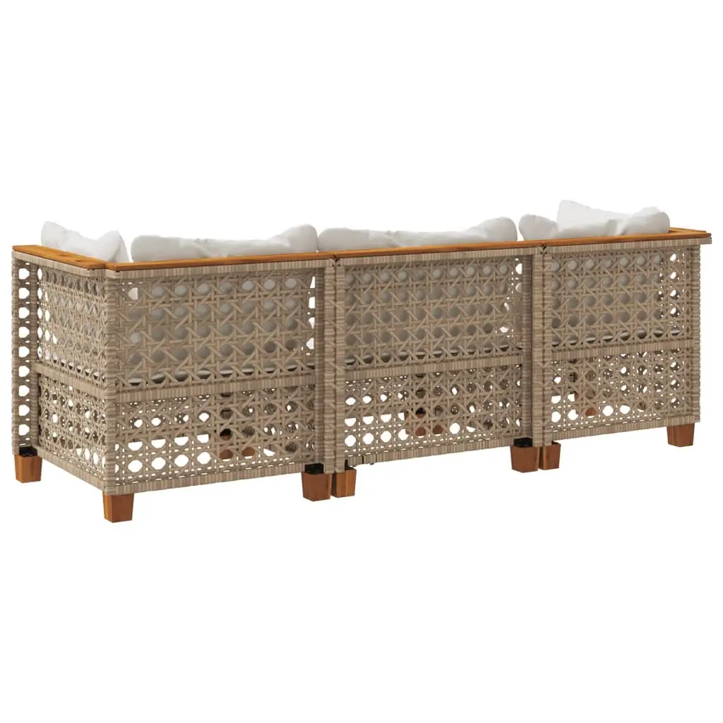 3-Seater Sofa PE Rattan Beige Outdoor Lounge Seating with Cushions