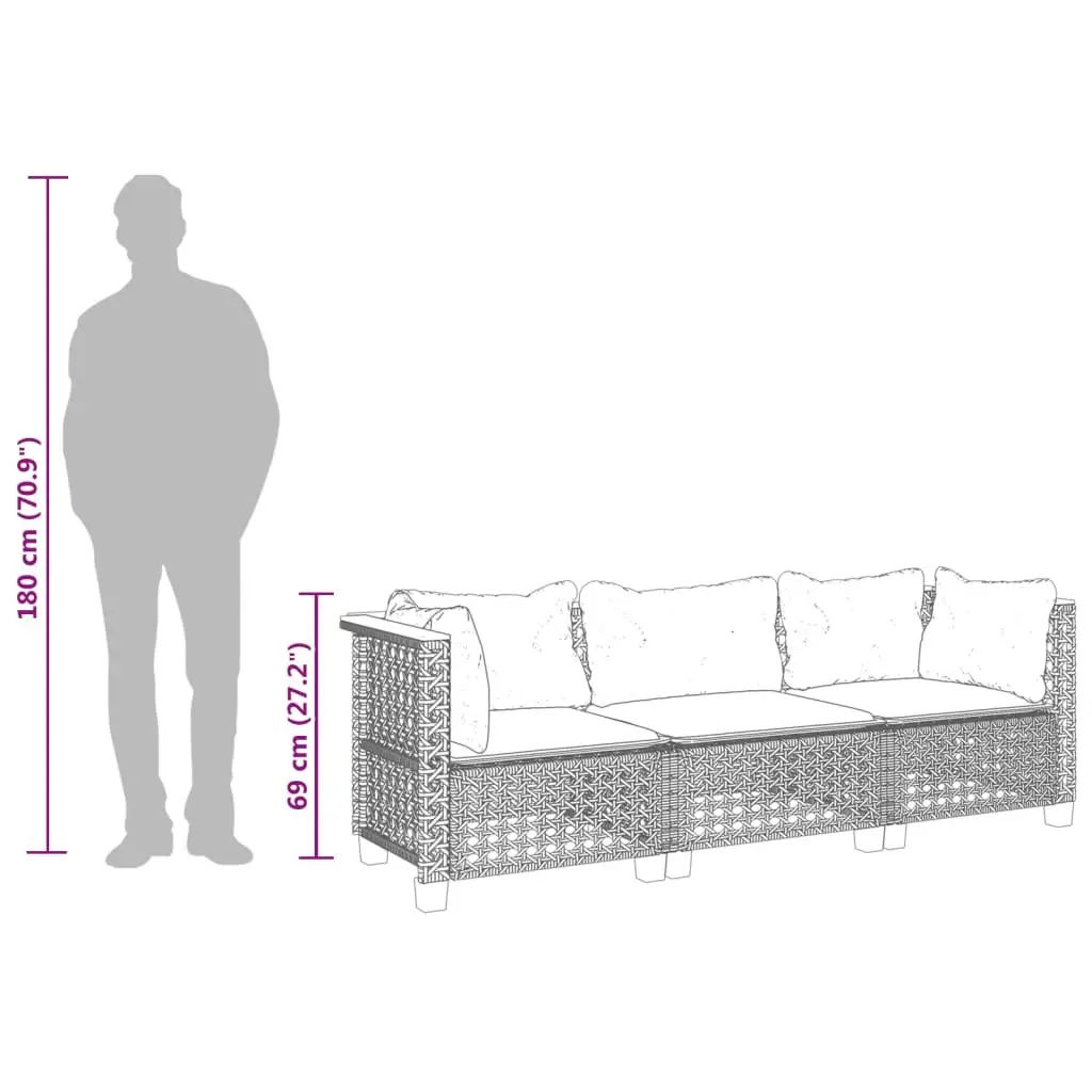 3-Seater Sofa PE Rattan Beige Outdoor Lounge Seating with Cushions