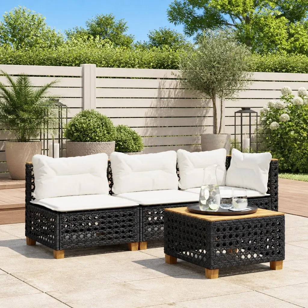 3-Seater Sofa PE Rattan Black with Cushions Outdoor Garden Lounge Seating