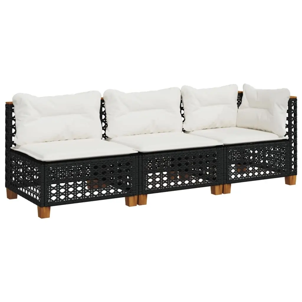 3-Seater Sofa PE Rattan Black with Cushions Outdoor Garden Lounge Seating