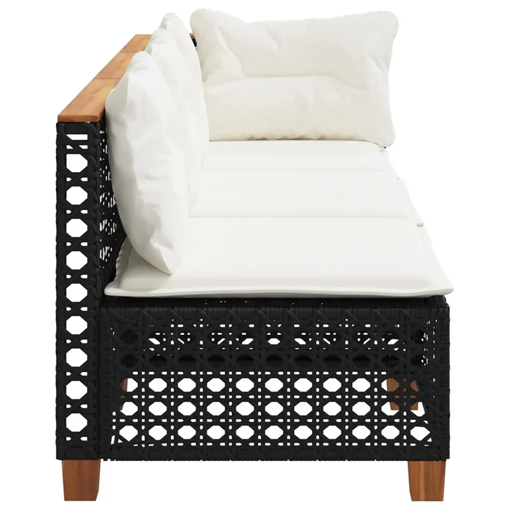 3-Seater Sofa PE Rattan Black with Cushions Outdoor Garden Lounge Seating