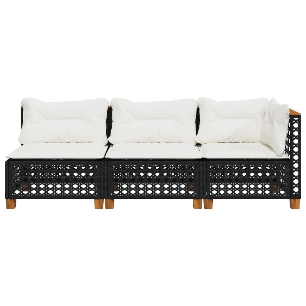 3-Seater Sofa PE Rattan Black with Cushions Outdoor Garden Lounge Seating