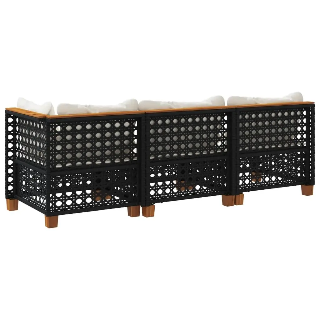3-Seater Sofa PE Rattan Black with Cushions Outdoor Garden Lounge Seating