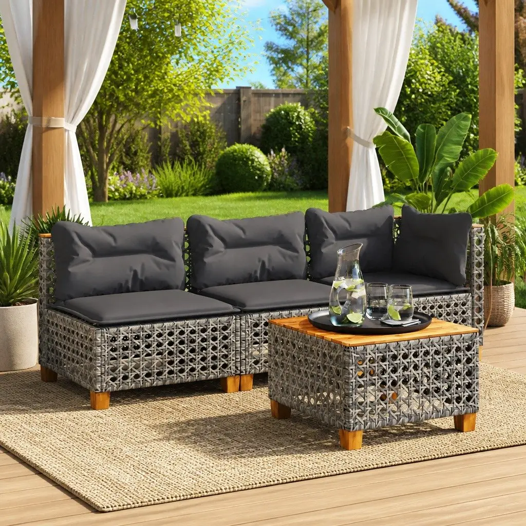 Outdoor Sofa PE Rattan 3-Seater Grey with Cushions